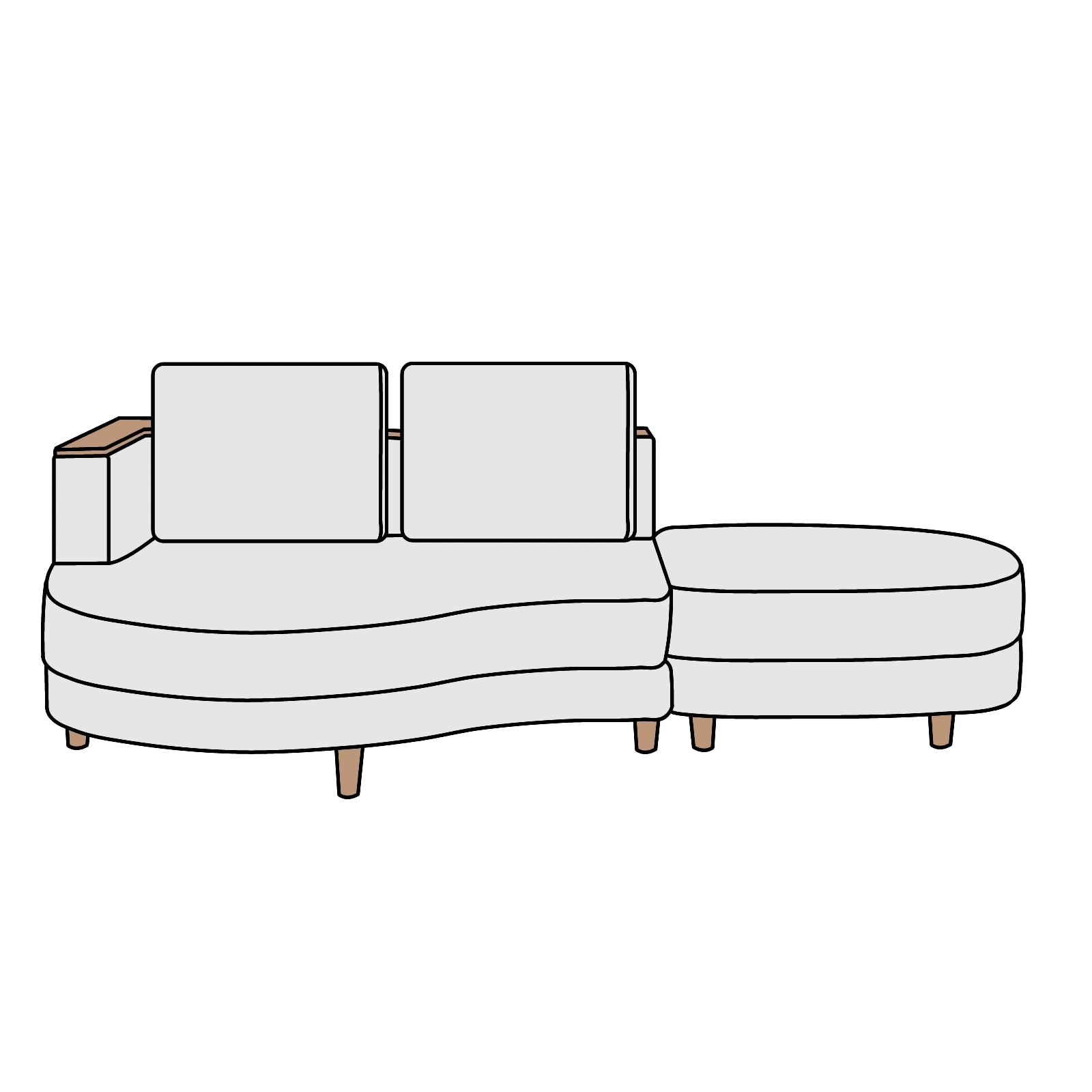 関家具　nora.（ノラ）PETR SOFA（ペトルソファ）右カウチ　横幅約206cm